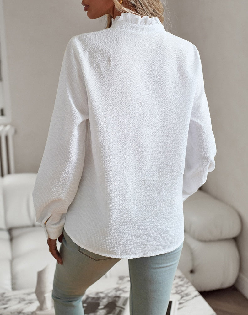 Lisbeth™ - Tidlös Elegans & Ultimat Komfort Blus med Volangkrage
