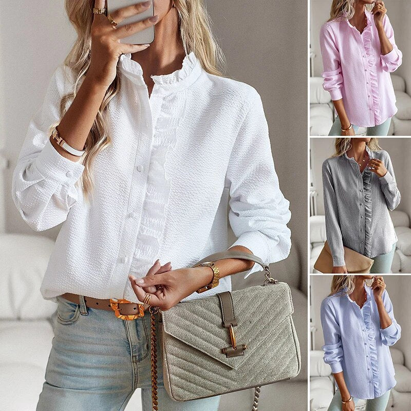 Lisbeth™ - Tidlös Elegans & Ultimat Komfort Blus med Volangkrage