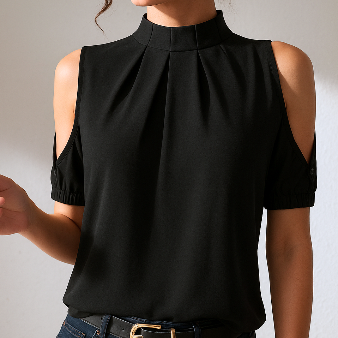 Kasia™ – Svart Plisserad Blus Med Delade Ärmar