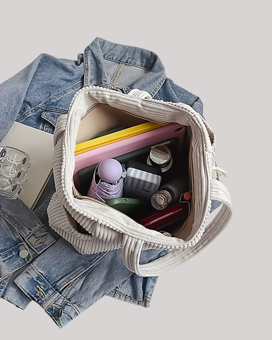 Haga™ | Räfflad toteväska med snördetalj