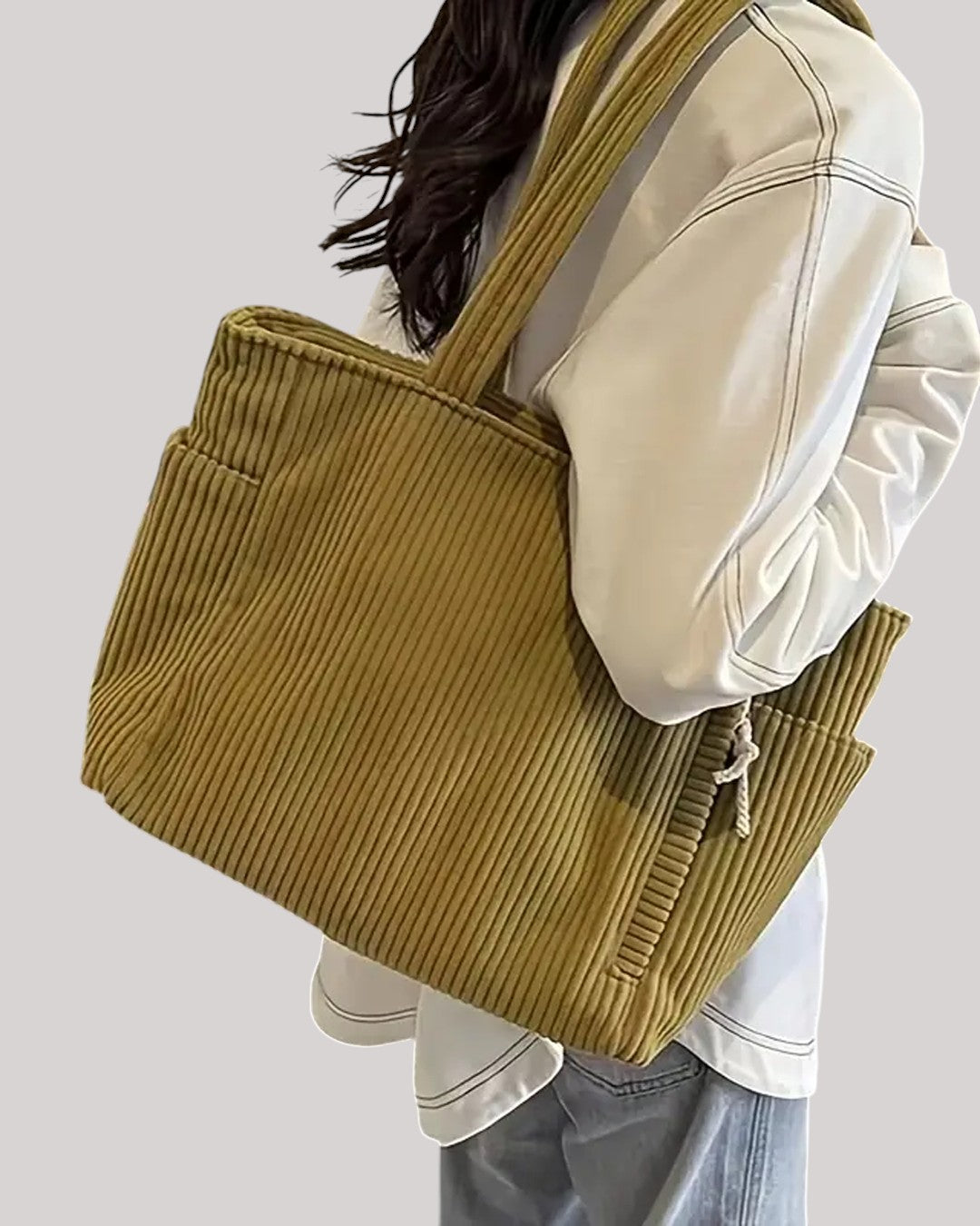 Haga™ | Räfflad toteväska med snördetalj