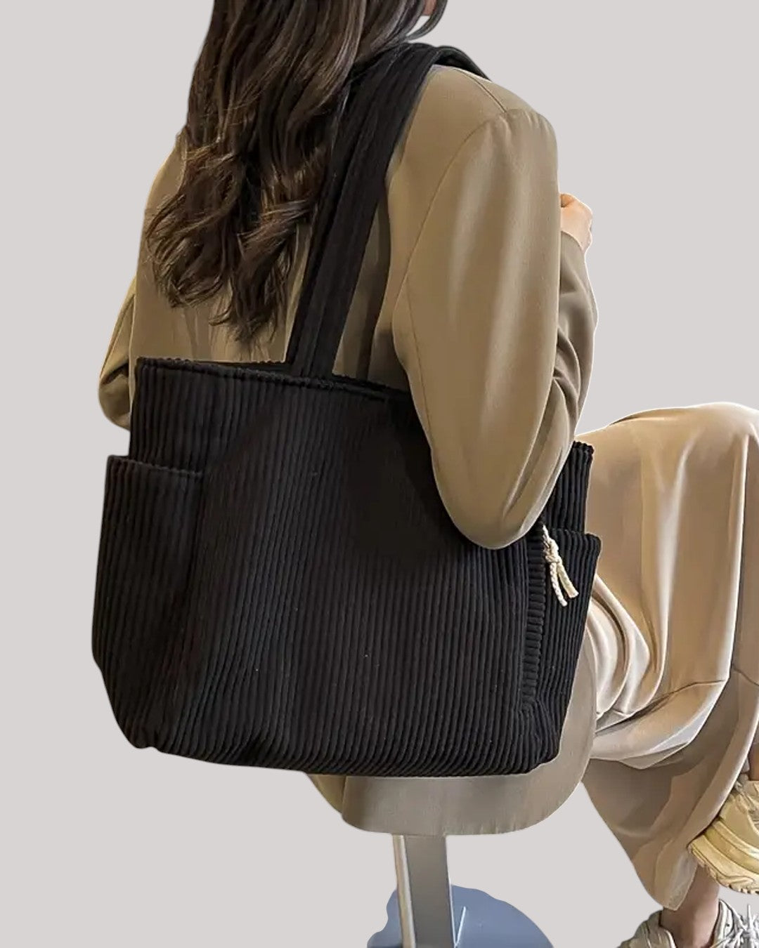 Haga™ | Räfflad toteväska med snördetalj