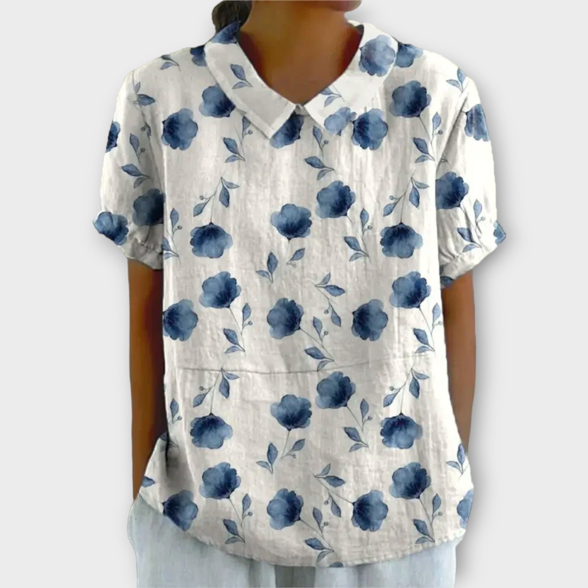 Thessaly™ - Blommig Blus i Bomull och Linne