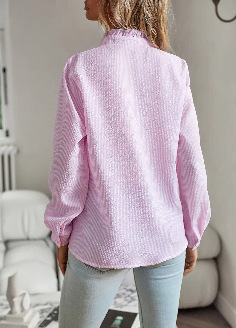 Lisbeth™ - Tidlös Elegans & Ultimat Komfort Blus med Volangkrage