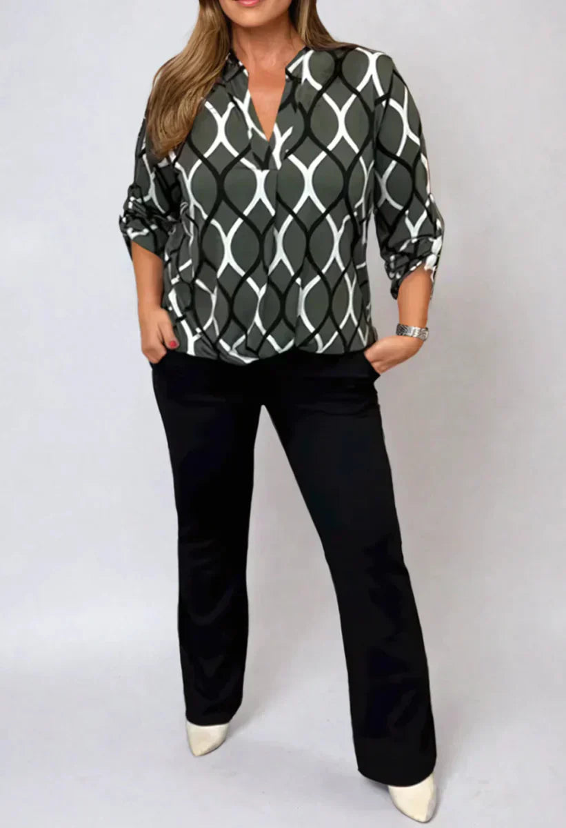 Ottilie™ - Ledig Långärmad Blus med Elegant Mönster