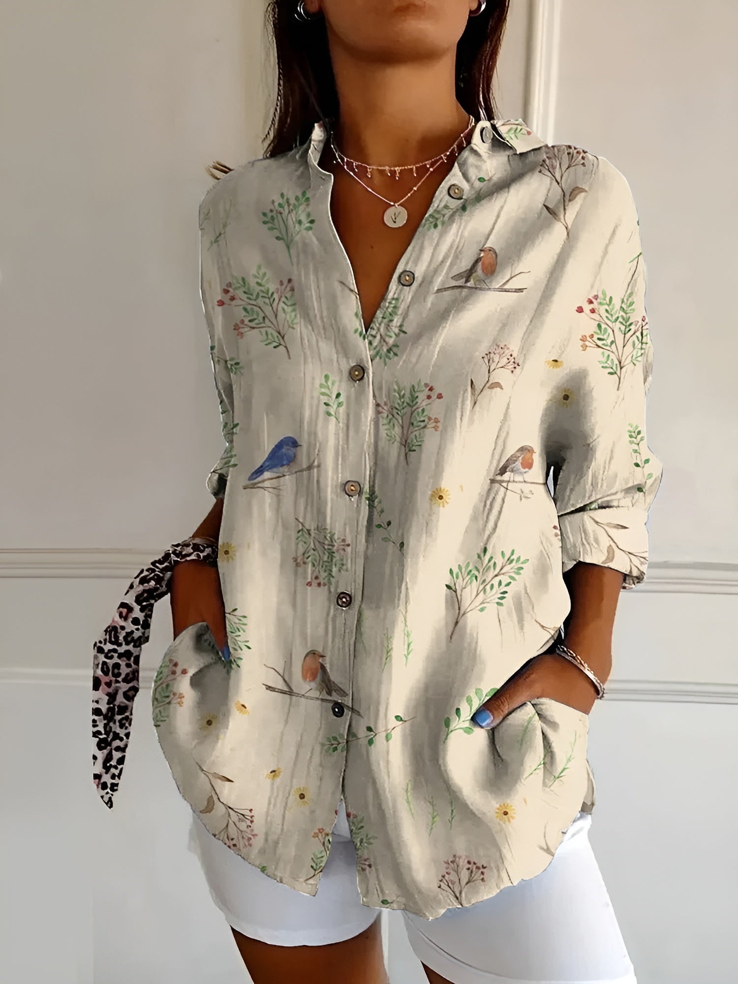 Cerelia™ - Stilren Blus med Blommigt Mönster
